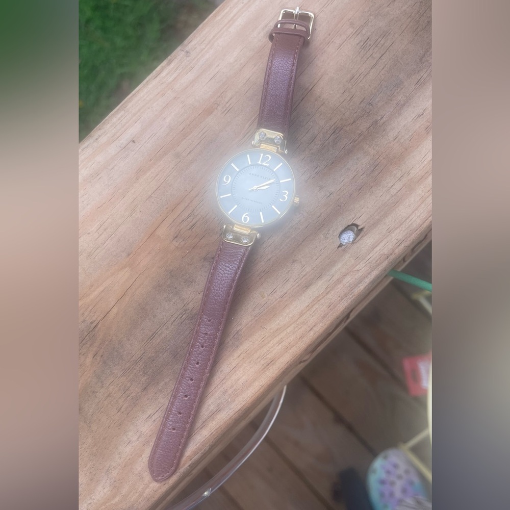 Anne Klein Gold-Tone Watch with Brown Strap
